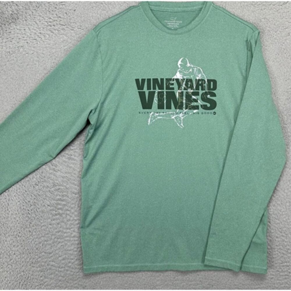 Vineyard Vines Shirt Boys XL Green Performance Soccer Tee T-Shirt Long Sleeve
